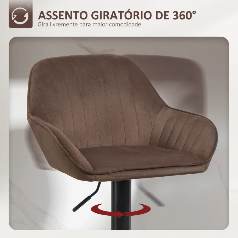 HOMCOM Conjunto de 2 Bancos de Bar Giratórios Bancos Altos de Cozinha com Altura Ajustável 50,5x50x87-107 cm Marrom