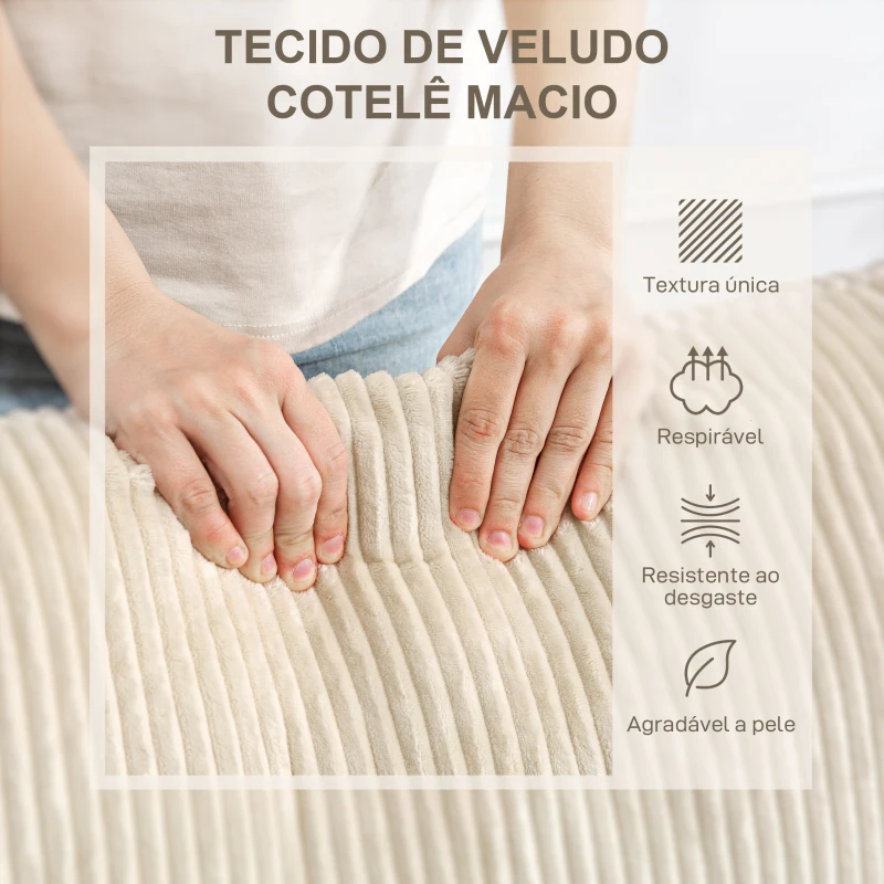 HOMCOM Sofá de 3 Lugares Moderno 212x80x88 cm Sofá Sala de Estar Estofado com 2 Almofadas Apoio de Braços e Estrutura de Aço  Creme