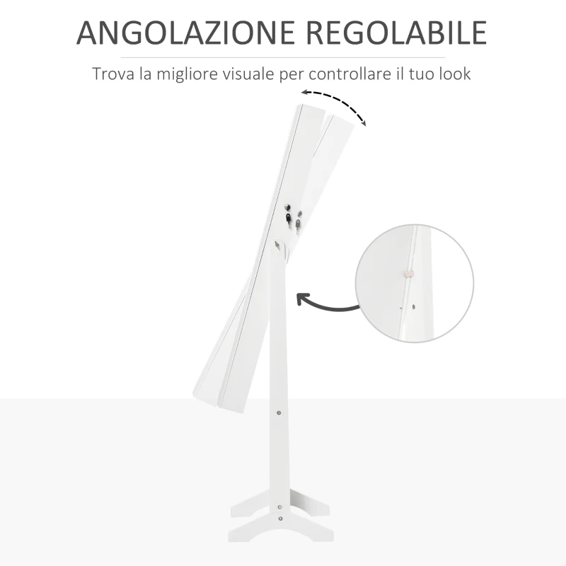 HOMCOM Armadietto Portagioielli con Specchio, Serratura e Organizer per Anelli, Collane e Orecchini, Bianco