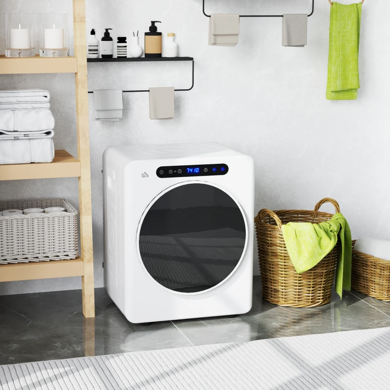 HOMCOM Wasdroger, 6 Programma's, 40-60℃, 4 kg capaciteit, compact, Touchbediening, Wit(m-10)
