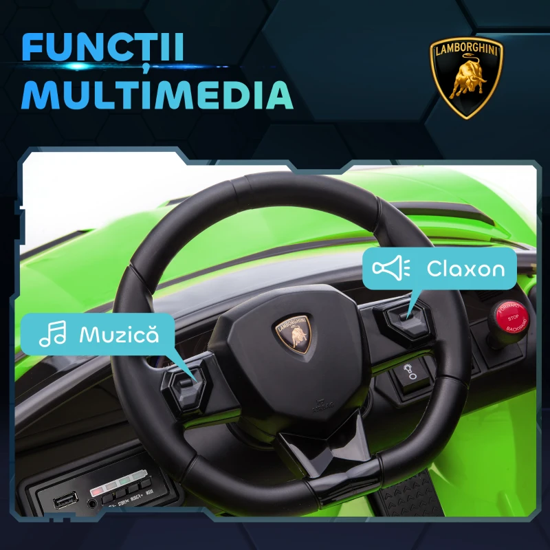 HOMCOM Mașinuță Electrică pentru Copii 3-5 Ani cu Uși Fluture, Mașinuță Electrică cu Telecomandă, 107,5x63x42 cm, Verde