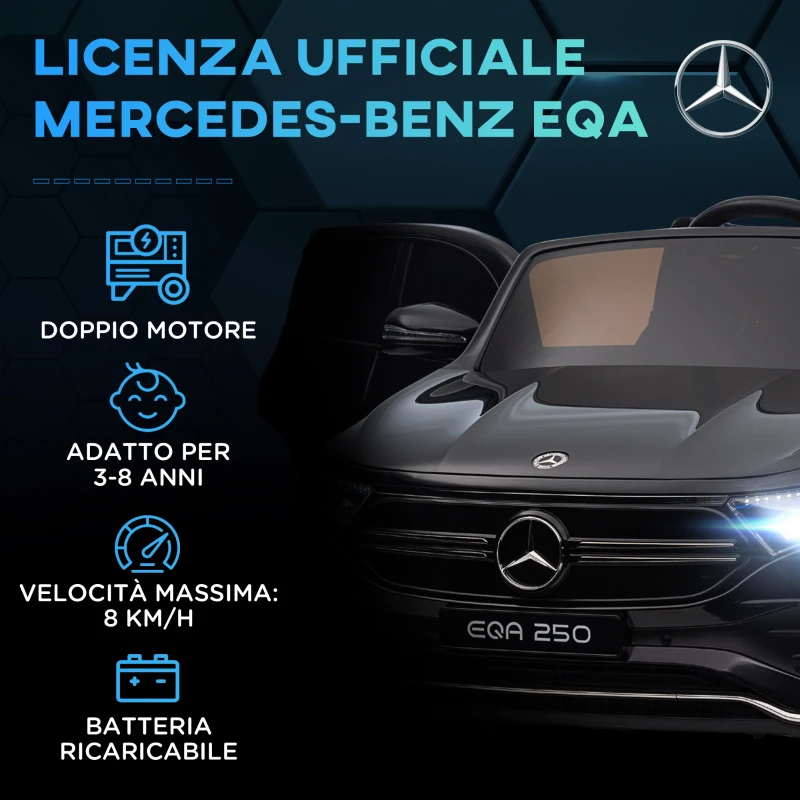 HOMCOM Macchina Elettrica per Bambini 3-8 Anni con Telecomando, Fari e Clacson, Nero