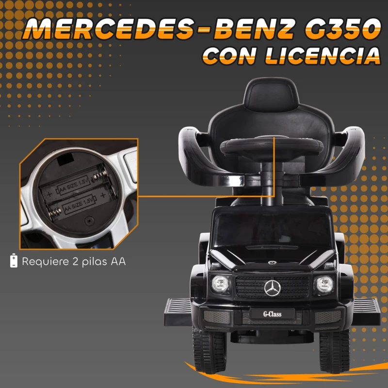 HOMCOM Correpasillos para Niños con Licencia Mercedes G350 Coche Correpasillos para Niños de 1-3 Años con Bocina Capota Extraíble y Barandilla Carga 25 kg 85,5x40,5x95 cm Negro