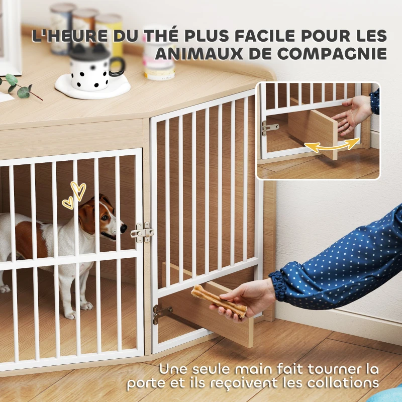 PawHut Cage d'angle pour chien, table d'appoint, avec porte rotative, pour petits et moyens chiens 113 x 80 x 64 cm, chêne