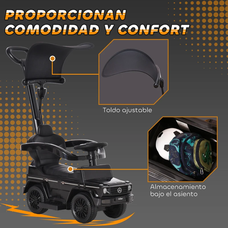 HOMCOM Correpasillos para Niños con Licencia Mercedes G350 Coche Correpasillos para Niños de 1-3 Años con Bocina Capota Extraíble y Barandilla Carga 25 kg 85,5x40,5x95 cm Negro