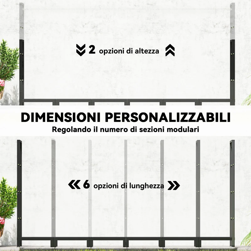 Outsunny Legnaia da Esterno in Metallo con Telo Impermeabile, Capacità 0.8m³, Struttura Regolabile, 235x31x116 cm, Nero