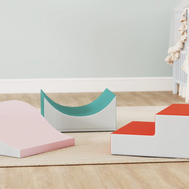 AIYAPLAY Juego de Escalada y Gateo de 3 Piezas para Niños Pequeños, Cuero Sintético, Espuma, Gris Claro