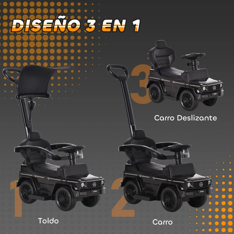 HOMCOM Correpasillos para Niños con Licencia Mercedes G350 Coche Correpasillos para Niños de 1-3 Años con Bocina Capota Extraíble y Barandilla Carga 25 kg 85,5x40,5x95 cm Negro