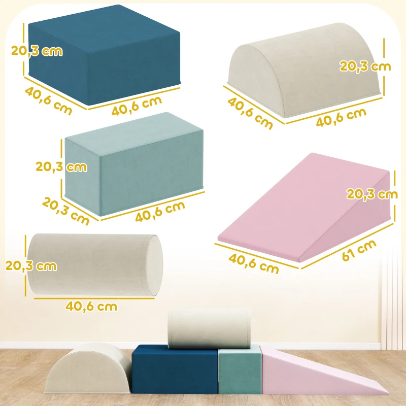 AIYAPLAY Speelset met 5 Schuimblokken voor Kinderen met Afneembare Hoezen, Psychomotorische Blokken voor Klimmen en Kruipen, Multicolor(m-3)