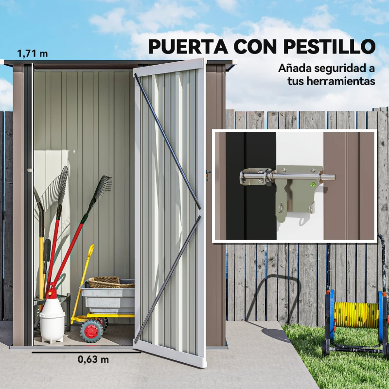 Outsunny Cobertizo Exterior 1,07m² 142x84x189 cm con Puerta y Orificios de Drenaje para Almacenamiento de Herramientas Marrón(m-5)