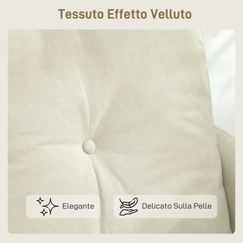 HOMCOM Divano 2 Posti Moderno con Schienale Trapuntato a Bottoni e Rivestimento in Velluto, 124x73x92 cm, Crema