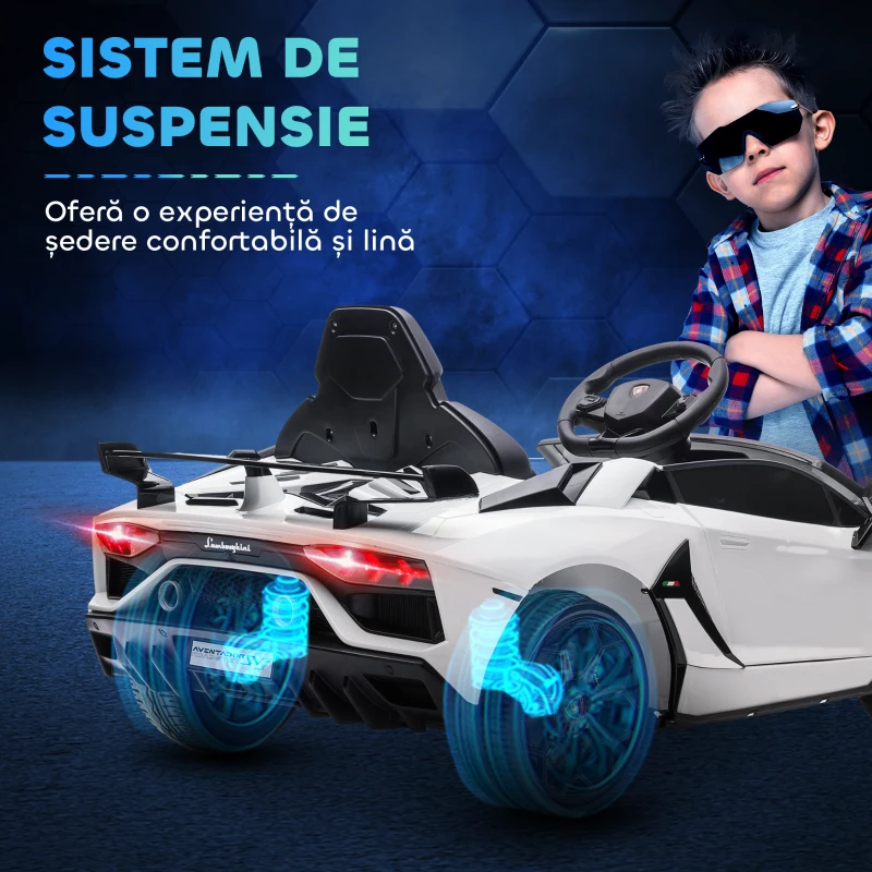 HOMCOM Mașinuță Electrică pentru Copii 3-5 Ani cu Uși Fluture, Mașinuță Electrică cu Telecomandă, 107,5x63x42 cm, Alb