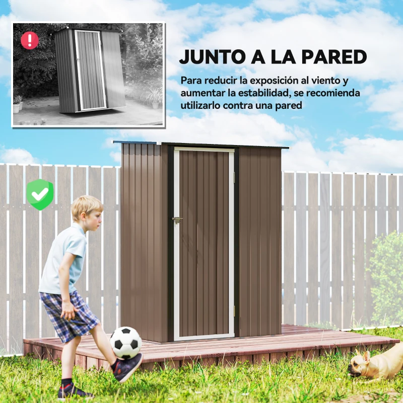 Outsunny Cobertizo Exterior 1,07m² 142x84x189 cm con Puerta y Orificios de Drenaje para Almacenamiento de Herramientas Marrón(m-6)