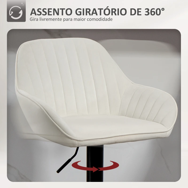 HOMCOM Conjunto de 2 Bancos de Bar Giratórios Bancos Altos de Cozinha com Altura Ajustável 50,5x50x87-107 cm Creme
