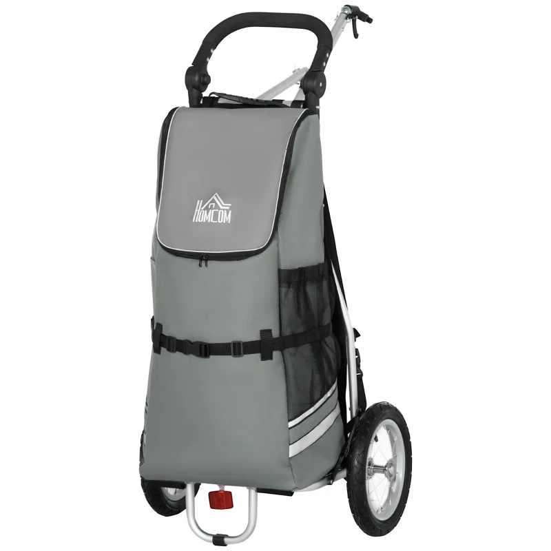 HOMCOM 3-in-1 Boodschappentrolley Winkelwagen Fietsaanhanger Steekwagen, 53 x 43 x 110cm, Grijs+Zilver(m-12)