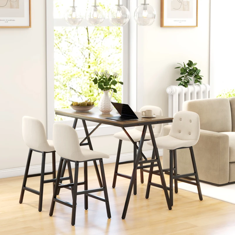 HOMCOM 5-delige Bargarnituur, Tafel en 4 Stoelen, Knoopstiksel, Dikke Bekleding, Linnenlook, Beige(m-10)
