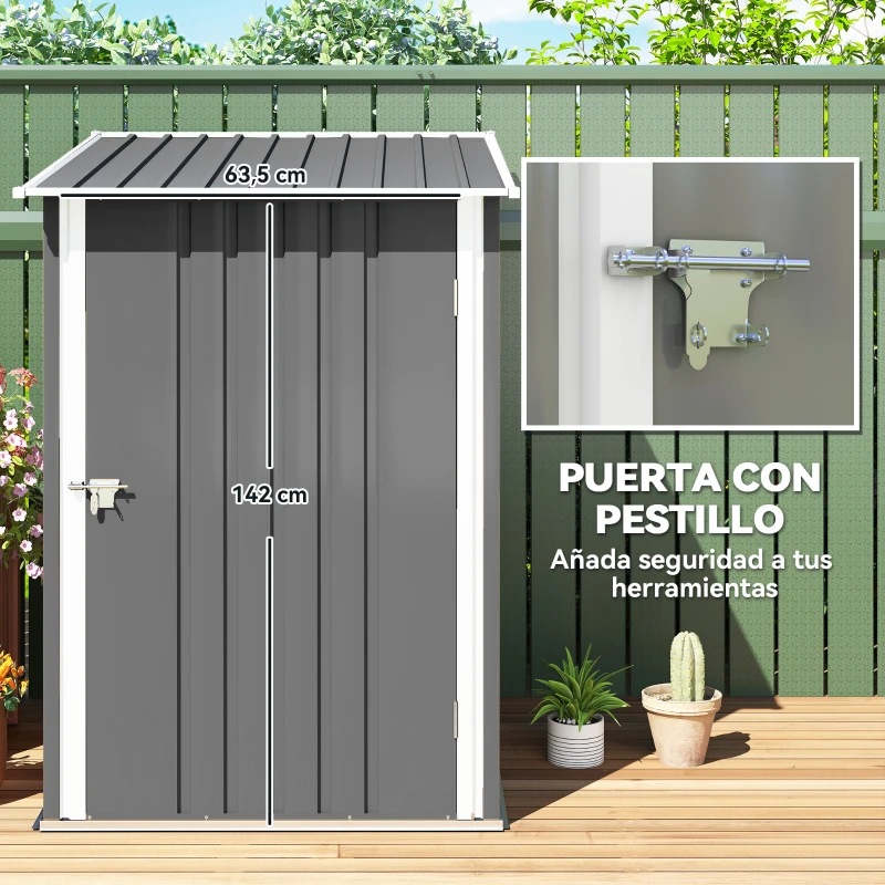 Outsunny Caseta de Jardín Metálica 0,92 m² 100x103x160 cm con 1 Puerta y Cerradura para Almacenamiento de Herramientas Gris