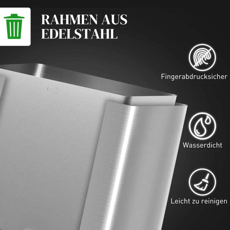 HOMCOM Vuilnisemmer met 3 x 20 L compartimenten, Deodorantdeksels, vingerafdrukbestendig, Soft-Close, uitneembaar, Zilver(m-8)