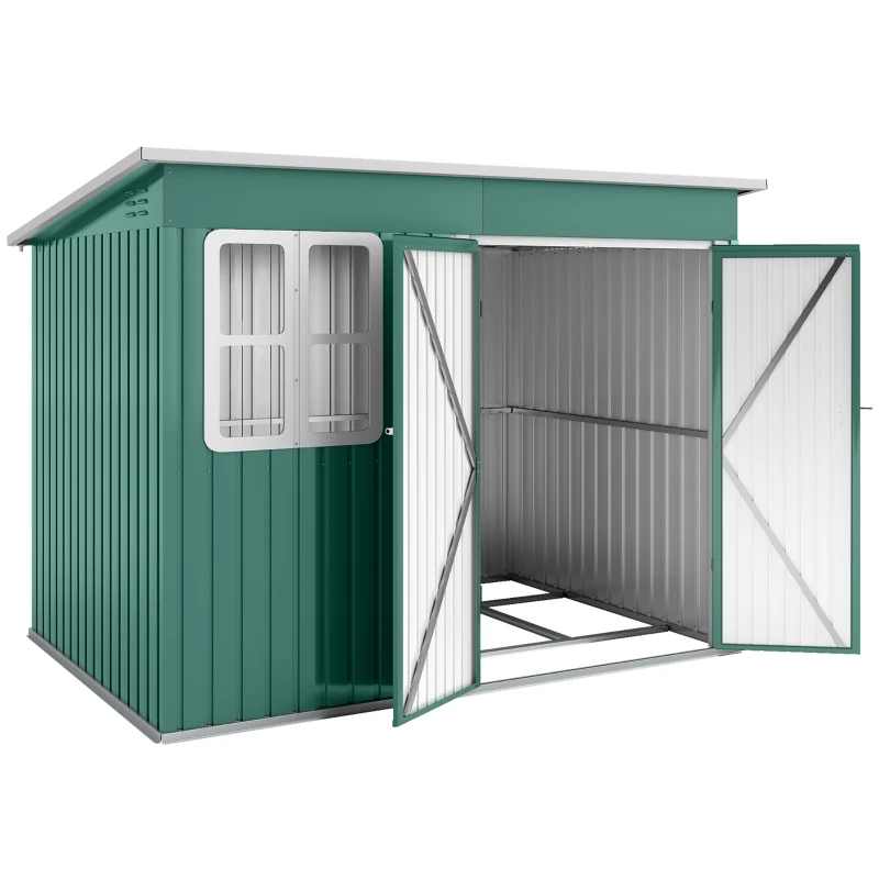 Outsunny 8.5 x 6ft Storage Shed Galvanised Steel Garden Shed, Metal Shed with Foundation Kit, Window, Lockable Wide Doors and Air Vents for Outdoor Patio, Green
