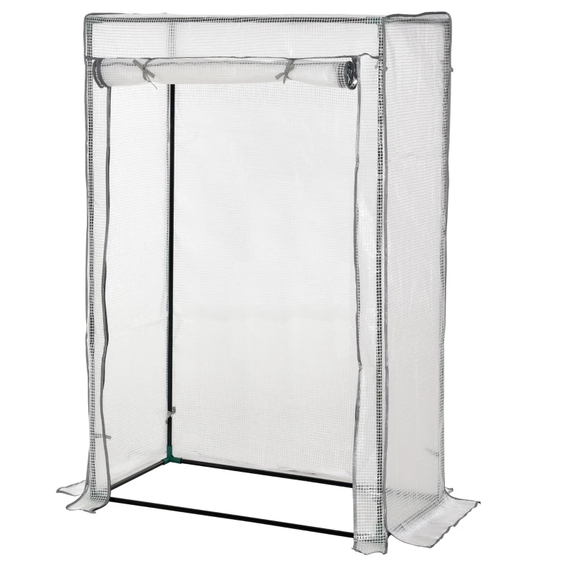 Outsunny Invernadero de jardín, invernadero de balcón, lona reforzada de PE, estructura de acero, puerta enrollable con cremallera, 100 x 50 x 150 cm blanco