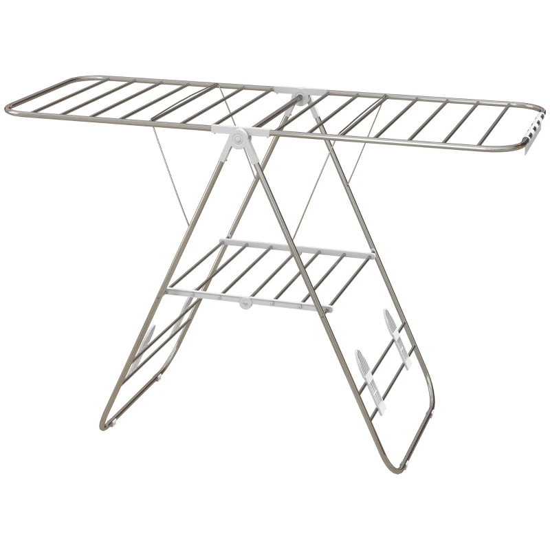 HOMCOM Secador de Ropa en Pie Plegable Tendedero 2 Niveles Ajustables 148x60,5x98 cm