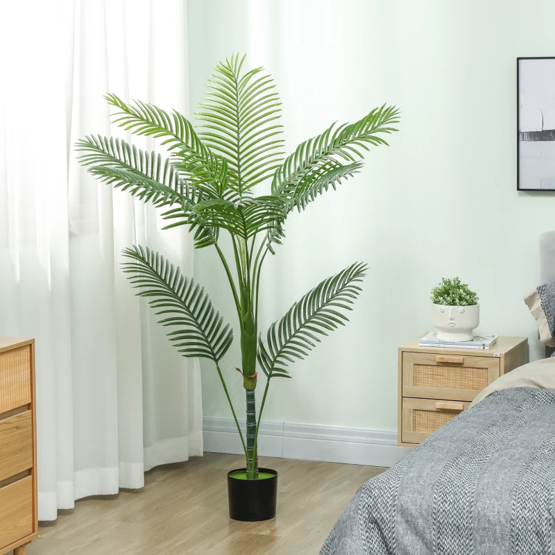 HOMCOM Planta artificial interior 150 cm, palmera árbol artificial con maceta de plástico y afelpado, verde
