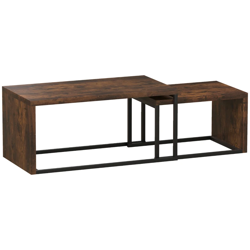 HOMCOM Juego de Mesas de Centro de 2 Piezas, Mesa de Centro, Mesa Auxiliar, MDF, Metal, 90x48x42 cm / 59x42x36 cm, Negro+Marrón