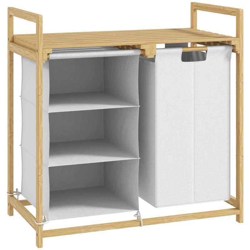 HOMCOM Cesto de ropa con bolsa de lavandería, cajón de tela, bambú, 70x36x70 cm, Blanco/Madera