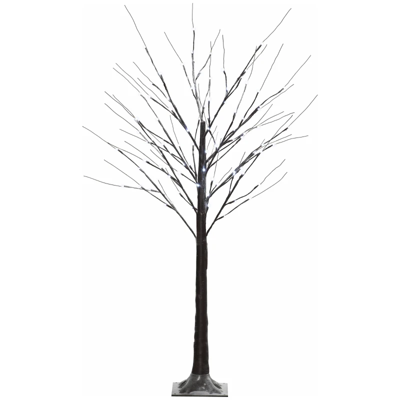 HOMCOM Árbol luminoso LED - decoración luminosa blanco cálido - 96 LEDs - uso interior - 150 cm - decoración de navidad habitación casa marrón
