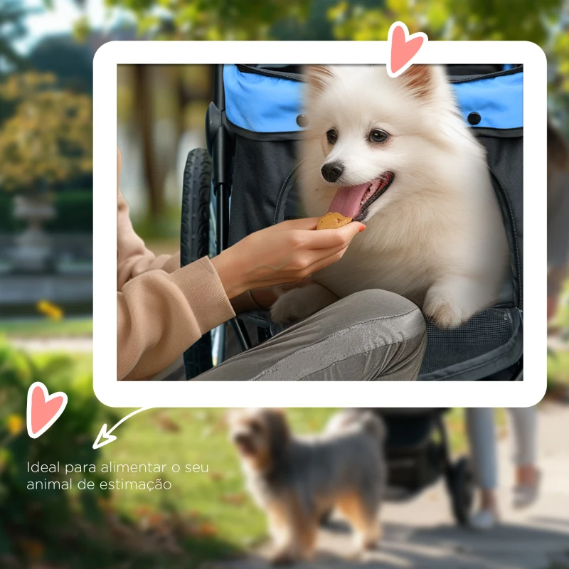 PawHut Carrinho para Cães Dobrável para Cães Médios e Pequenos com Cesta de Armazenamento Capota Ajustável 111x58x107 cm Azul