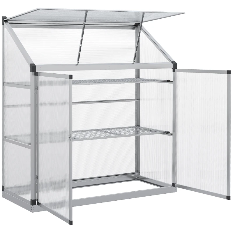 Outsunny Invernadero con Marco de Suelo, Paneles de Policarbonato, 2 Estantes, Marco de Aluminio, 131 x 58 x 139,5 cm