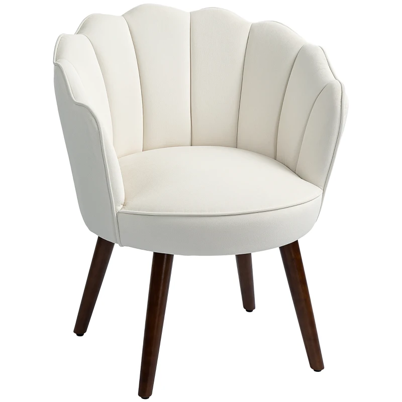 HOMCOM Sillón Concha Sillón de Salón Dormitorio con Respaldo y Cojín Aspecto Terciopelo Patas de Madera de Caucho, Crema
