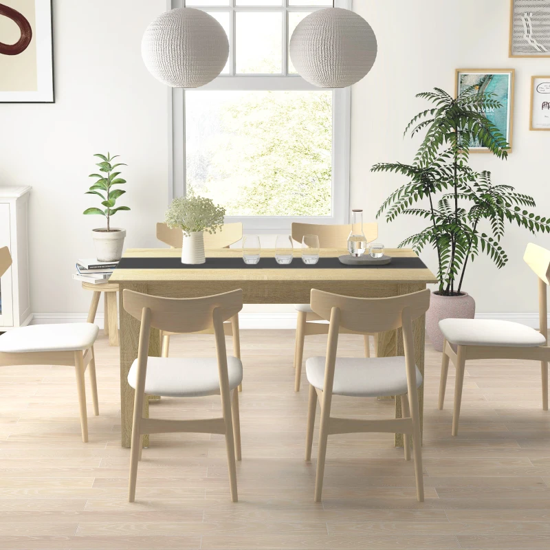 HOMCOM Mesa de comedor para 6 personas en madera aspecto natural y Negro, dim, 140x90x75 cm