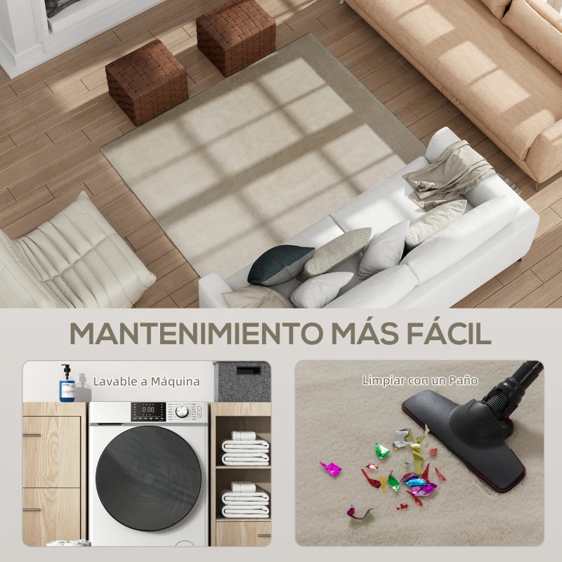 HOMCOM Alfombra Salón 120x160 cm Lavable en Lavadora Pelo Largo Estilo Moderno Tapete para Sala de Estar Dormitorio Crema