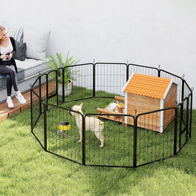 PawHut Parque para perros recinto para perros 12 paneles modular y plegable acero 2 puertas para cachorro interior exterior 60 cm Negro