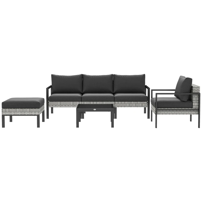 Outsunny Conjunto de jardín exterior para 5 personas, salón de balcón de ratán sintético con sillones, taburete y mesa de centro Gris