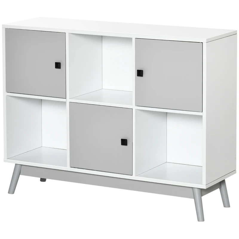 HOMCOM Buffet, Aufbewahrungsmöbel mit 3 Türen und 3 offenen Fächern, Kiefernholzbeine, 96x30x75cm, Weiß und Grau