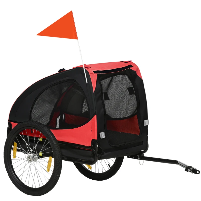PawHut Remolque para perros, plegable, para bicicleta, resistente al agua, tela de Oxford, metal, 140 x 71 x 83 cm, Rojo