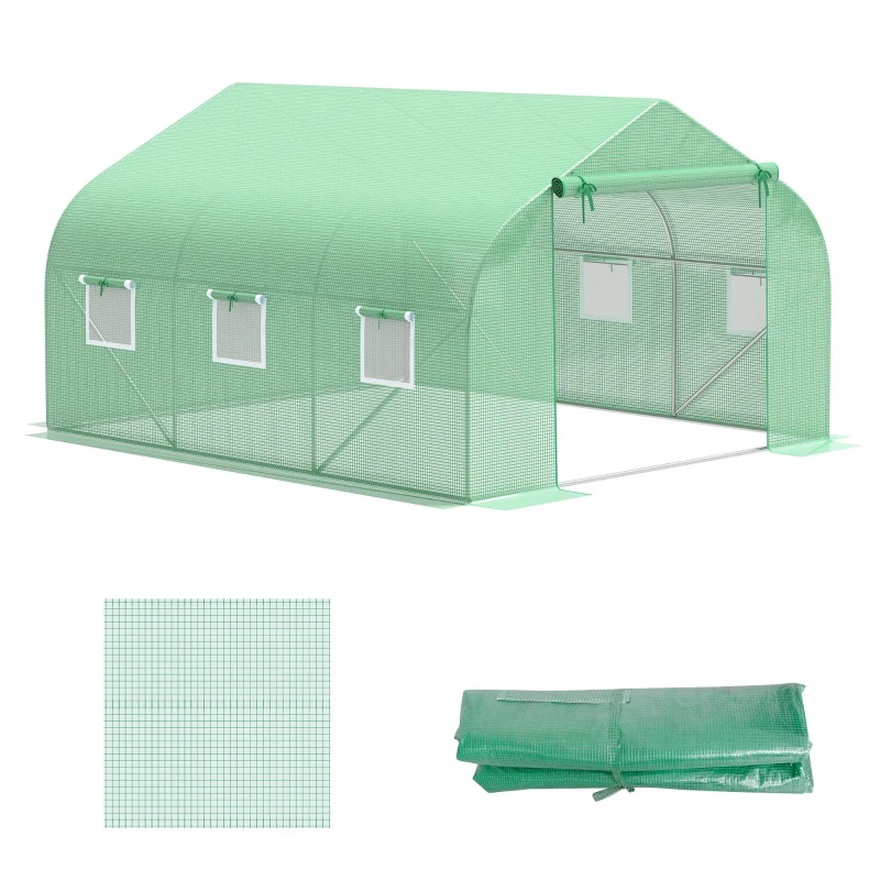 Outsunny Walk In Greenhouse Cover Replacement Plant Growhouse PE Cover 3.5x3x2m Green