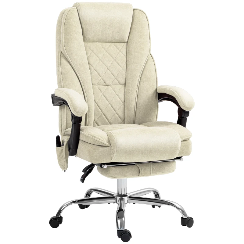 Vinsetto Silla de Oficina de Masaje y Calefacción Altura Ajustable Respaldo Reclinable Control Remoto Reposapiés Retráctil Beige