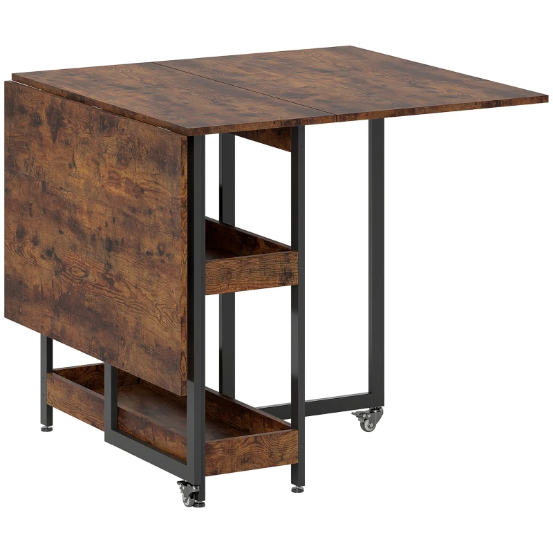 HOMCOM Mesa de Comedor Plegable en Diseño Industrial, para hasta 4 personas, estantes abiertos, flexible, Metal, Tablero de Partículas