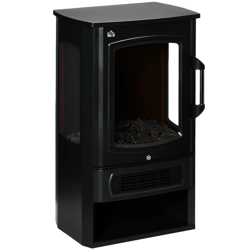 Chimenea eléctrica HOMCOM, llamas realistas, 2 niveles de calefacción, protección contra sobrecalentamiento, Acero, Negro, 44,5 x 32 x 74cm