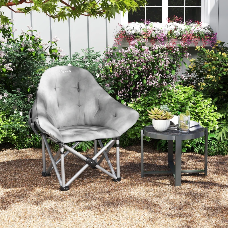 Outsunny Silla de camping plegable portátil y ligera con asiento acolchado, bolsillos laterales y bolsa de transporte, Gris oscuro