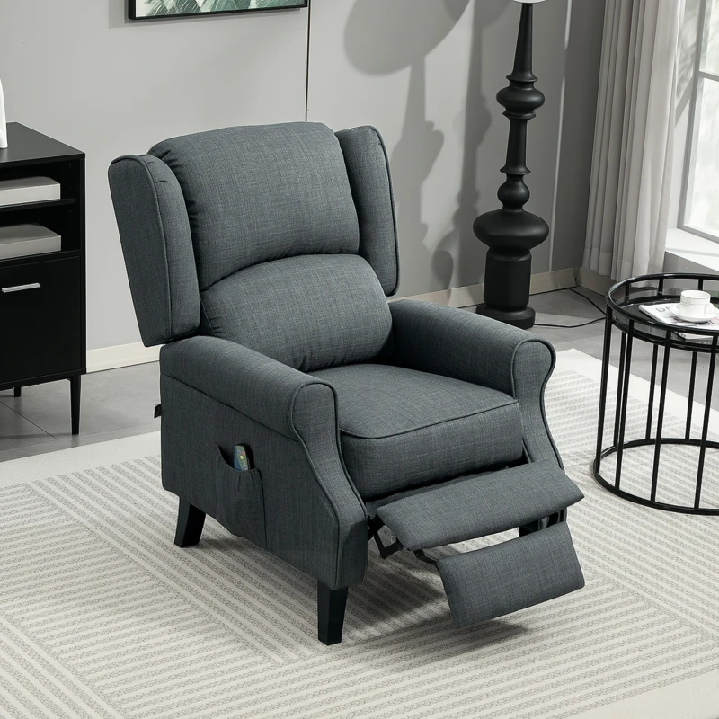 HOMCOM Fotel masujący z funkcją ogrzewania, 2 obszary masażu, funkcja leżenia, do 150 kg, Ciemnoszary