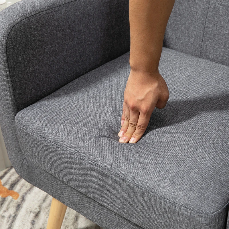 HOMCOM Sillón en diseño escandinavo, Asiento de Acento, Respaldo con Botones, Natural + Gris Claro