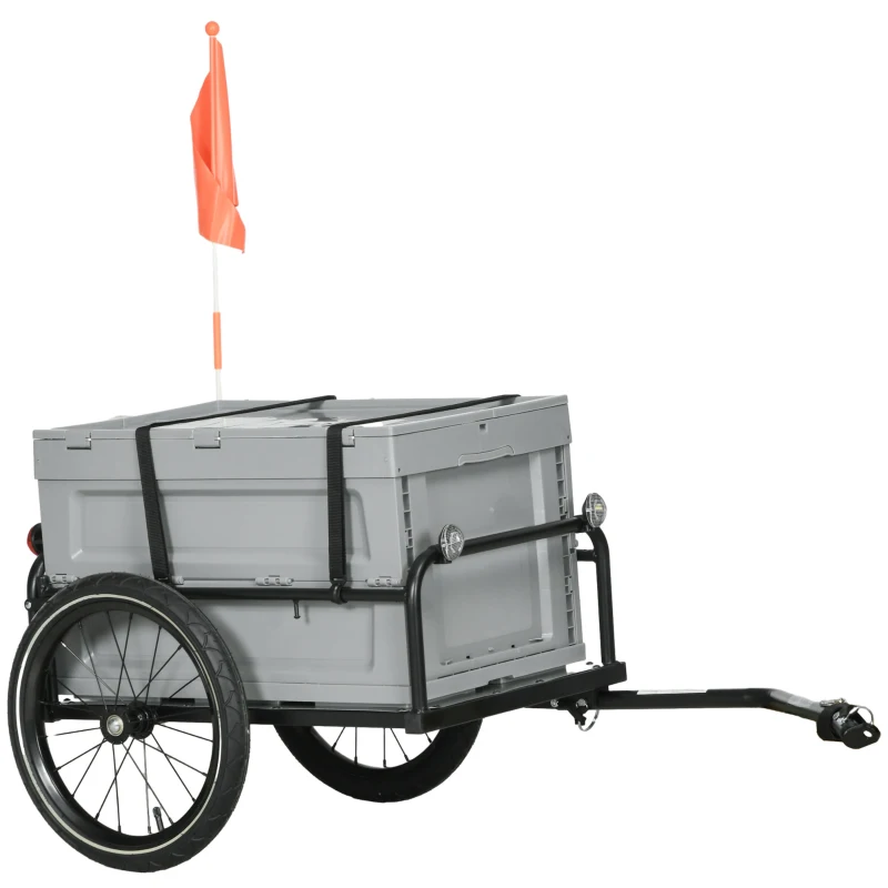 HOMCOM Carretilla de bicicleta con caja de almacenamiento desmontable y plegable de 65L, carga máxima de 40KG
