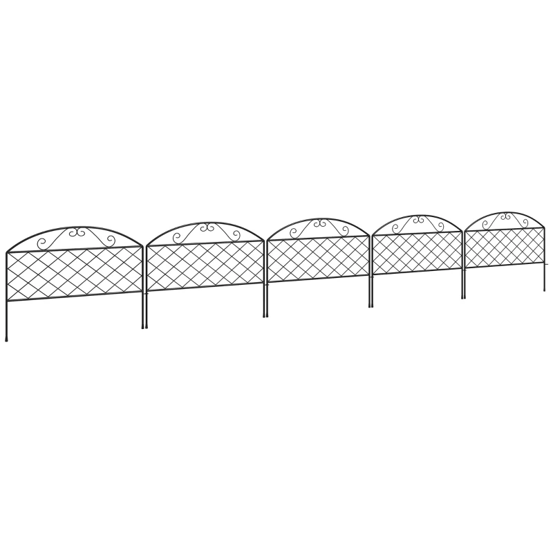 Outsunny Lote de 5 paneles de cerca de jardín decorativas de metal, borde de jardín, parterre de flores - dim. 305 x 43 cm