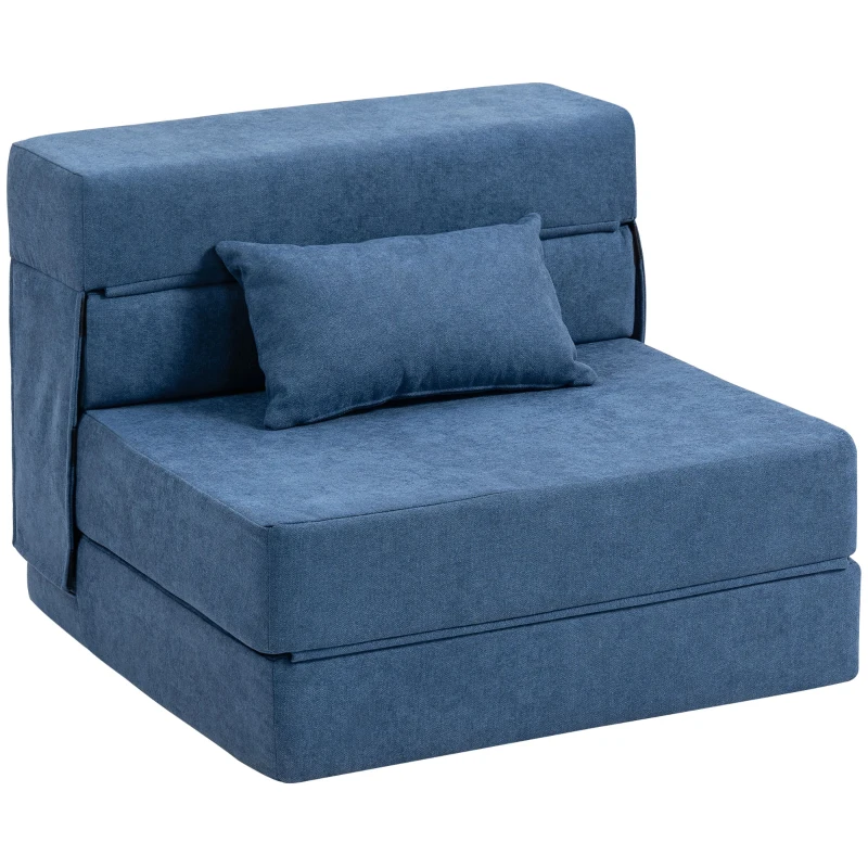 HOMCOM Sofá en el Suelo, Sofá Tapizado, Convertible en Colchón, Espuma, Cojín, Azul oscuro