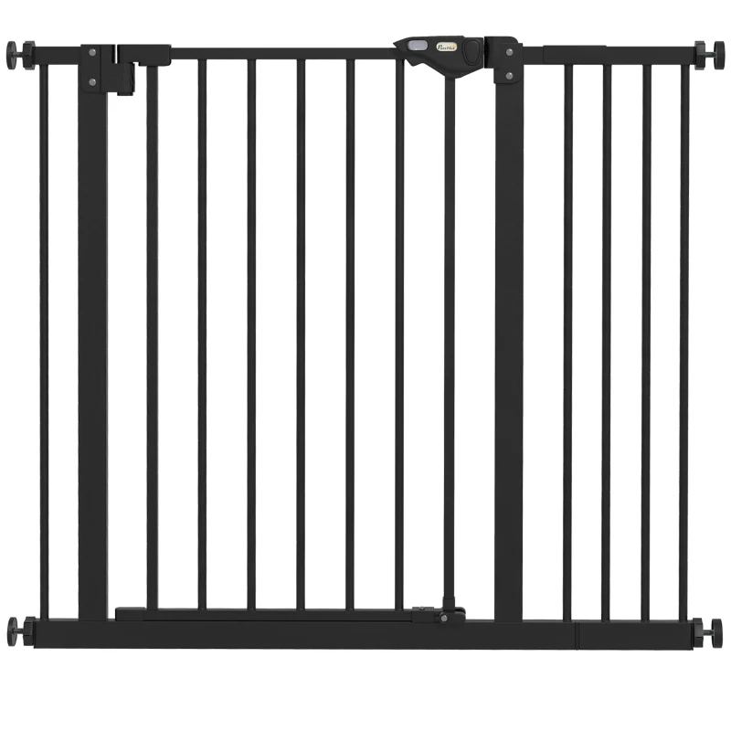 PawHut Barrera de seguridad para animales puerta cierre automático sistema de doble bloqueo sin perforación 1 extensión Negro