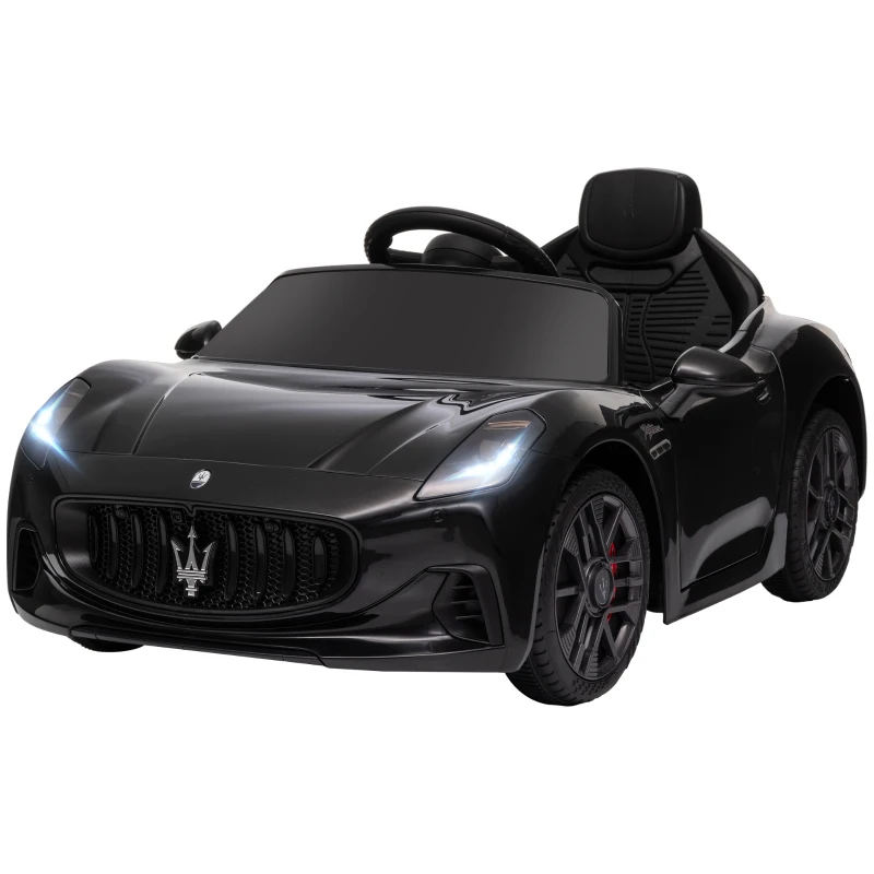 AIYAPLAY Coche eléctrico para niños con licencia Maserati Gran Turismo Folgore, 12V con control remoto, de 3 a 5 años, Negro
